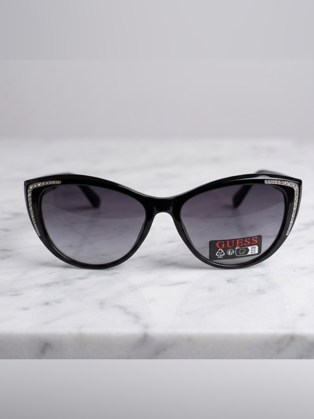 Guess Black Cat-Eye Sunglasses with Crystal Detailing